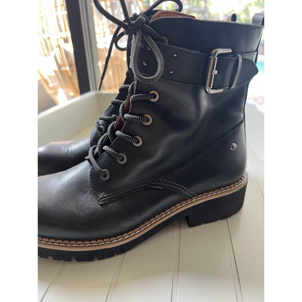 Pikolinos Black Leather Combat Boots Womens US 6 EU 37 Lace Up Side Zip - Picture 3 of 14